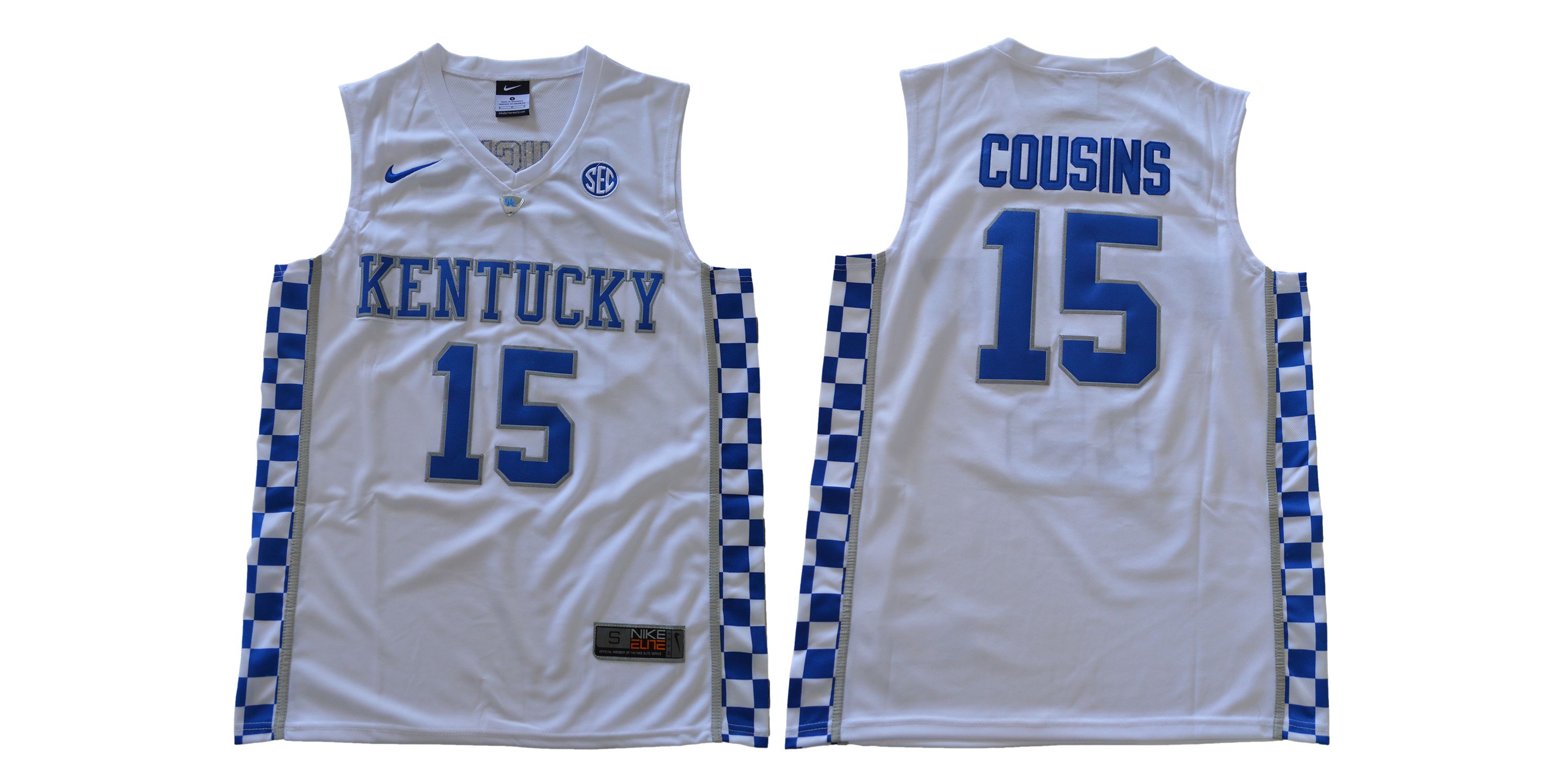 Men Kentucky Wildcats 15 Cousins White NBA NCAA Jerseys
